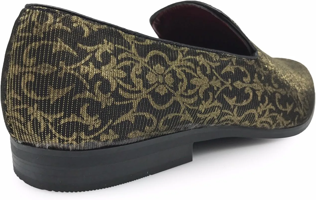 ARK1 Men's Vintage Satin Silky Floral Fashion Dress Loafer Slip On Tuxedo Formal Dress Shoes Designer