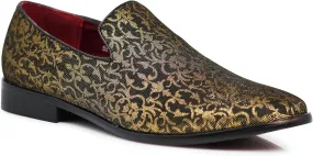 ARK1 Men's Vintage Satin Silky Floral Fashion Dress Loafer Slip On Tuxedo Formal Dress Shoes Designer