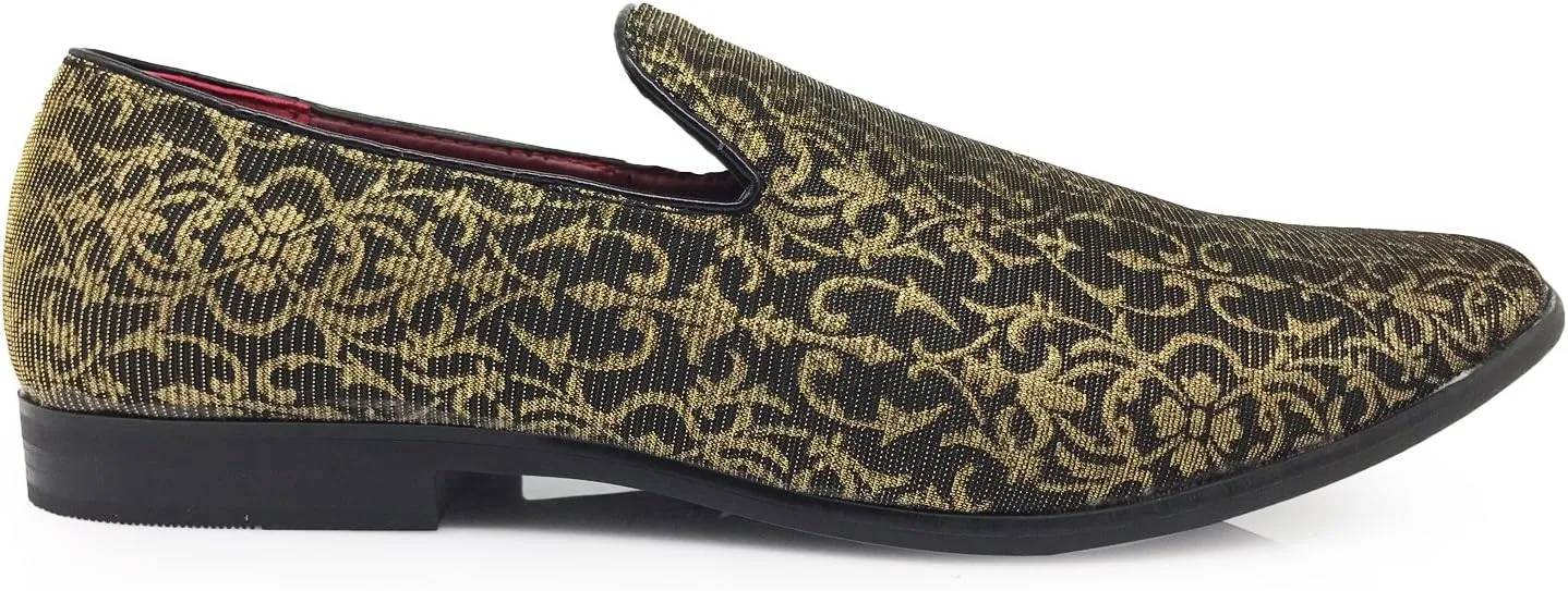 ARK1 Men's Vintage Satin Silky Floral Fashion Dress Loafer Slip On Tuxedo Formal Dress Shoes Designer