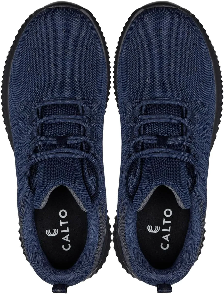 CALTO Men's Invisible Height Increasing Elevator Shoes - Navy/Blue Ultra Feather Lightweight Sporty Sneakers - 2.8 Inches Taller - Q217 - Size 11 D(M) US