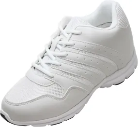 CALTO Men's Invisible Height Increasing Elevator Shoes - White Leather/Mesh Lace-up Lightweight Sporty Trainer Sneakers - 3.2 Inches Taller - G8818 - Size 10 D(M) US
