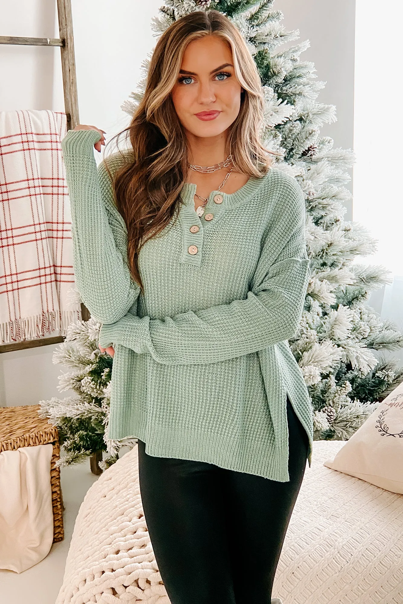 Easy Living Waffle Knit Sweater (Dusty Mint)