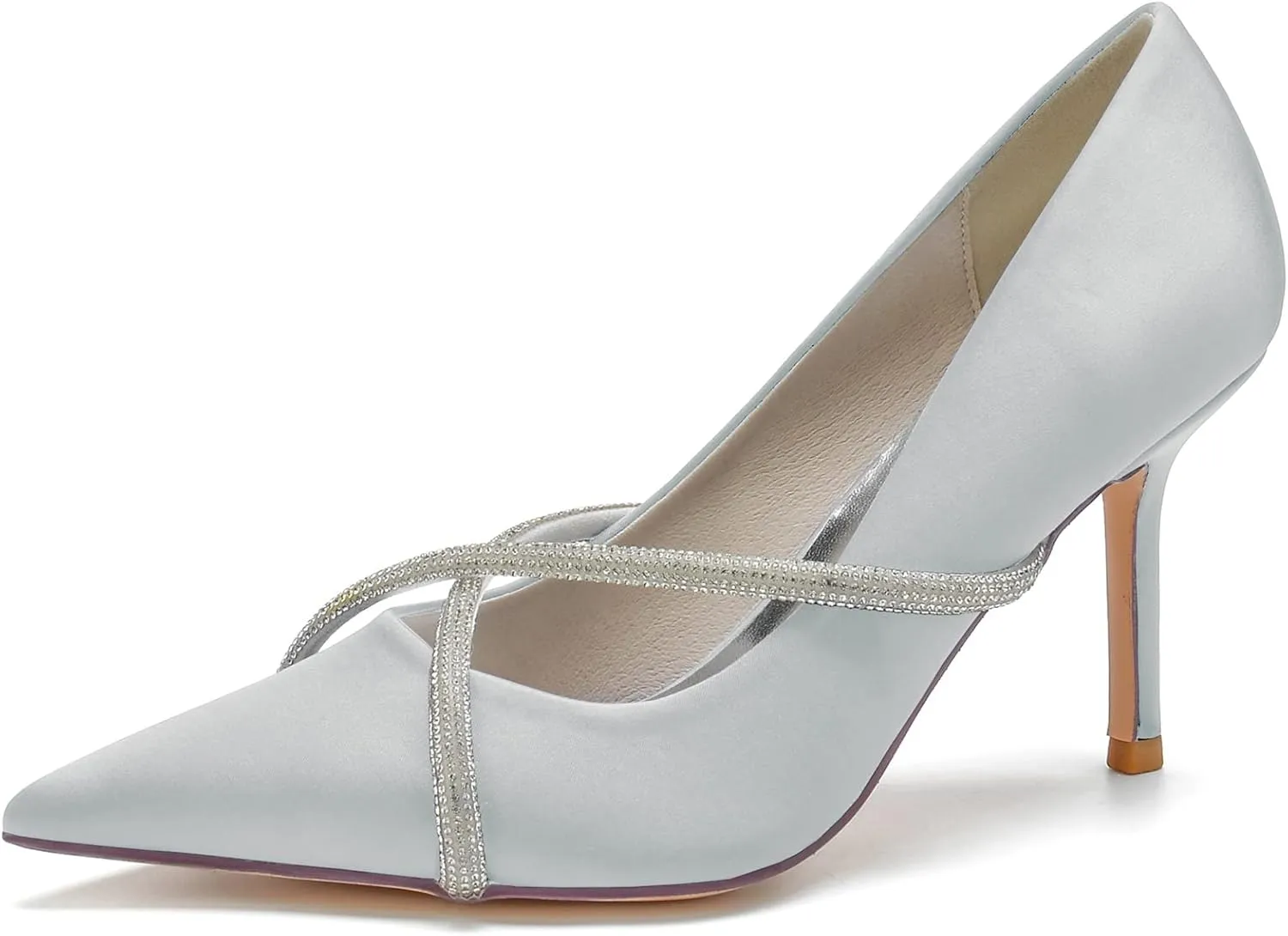 FufoneUS Bridal Shoes Stilettos 3 Inch Slip on Formal Dress Shoes for Ladies Wedding Party Evening Work,Silver,7