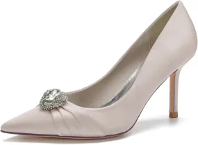 FufoneUS Bridal Shoes Women's Closed Toe Stiletto Bridal Evening Party Wedding Dress Shoes with Crystal,Champagne,10