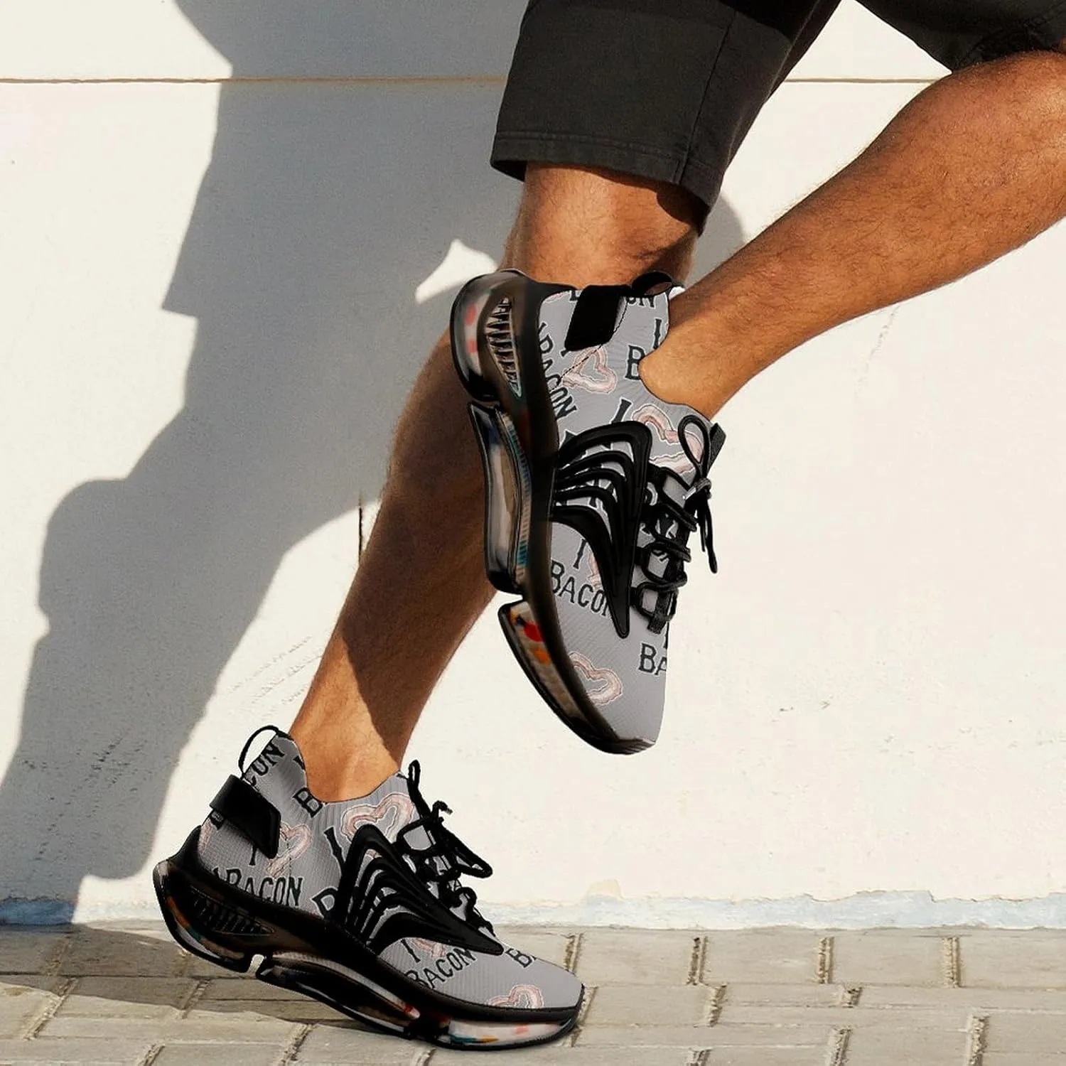 I Love Bacon Mens Running Shoes Lightweight Walking Tennis Shoes Soft Soled Elastic Cushion Basketball Shoes