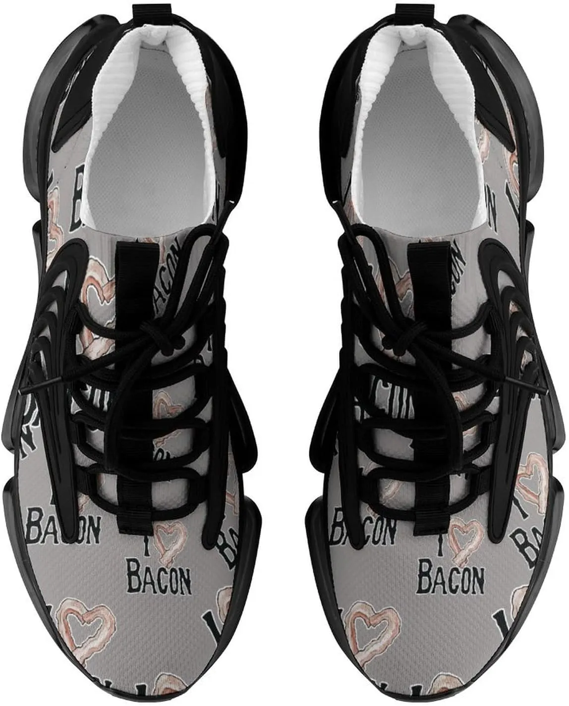 I Love Bacon Mens Running Shoes Lightweight Walking Tennis Shoes Soft Soled Elastic Cushion Basketball Shoes