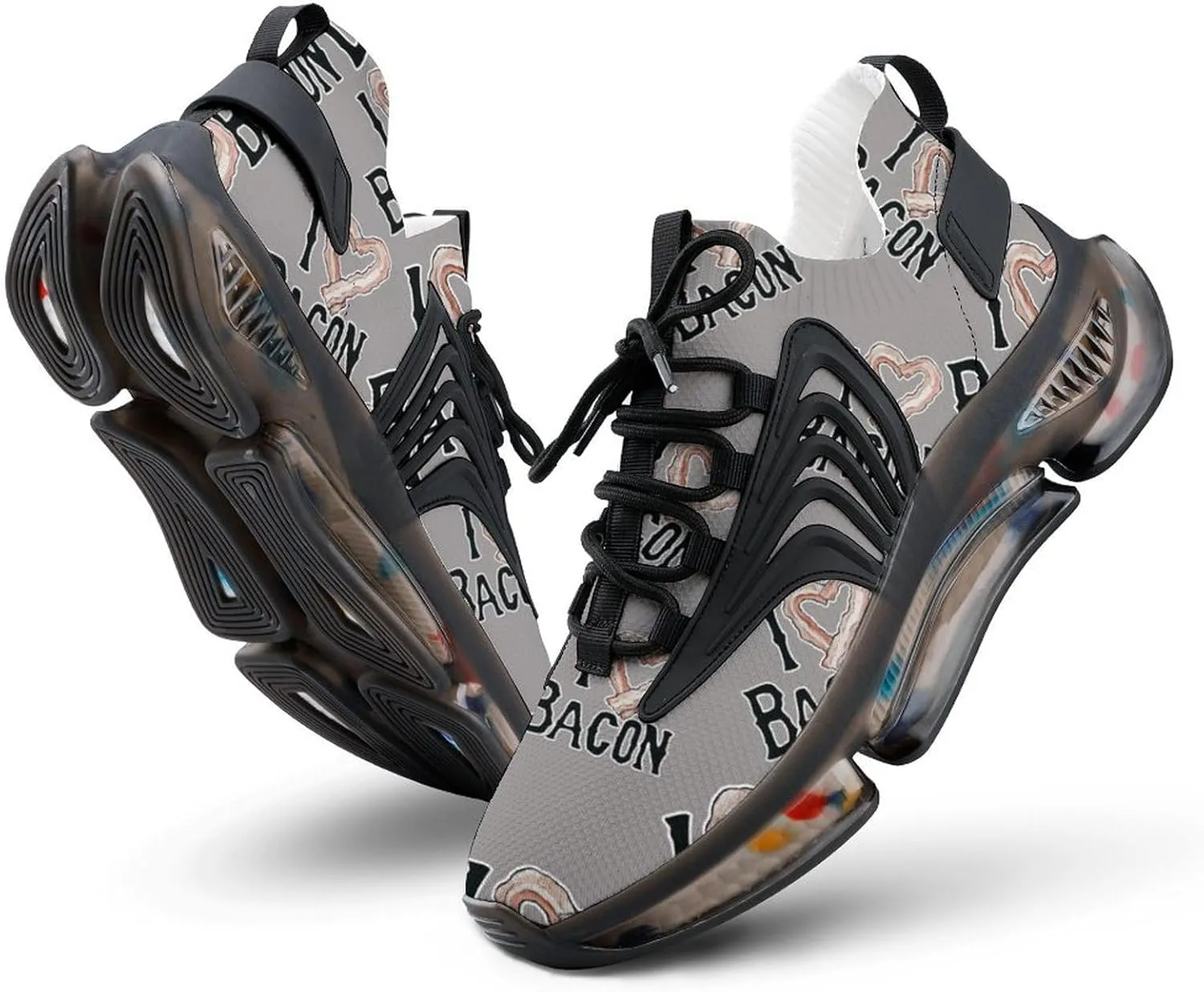 I Love Bacon Mens Running Shoes Lightweight Walking Tennis Shoes Soft Soled Elastic Cushion Basketball Shoes