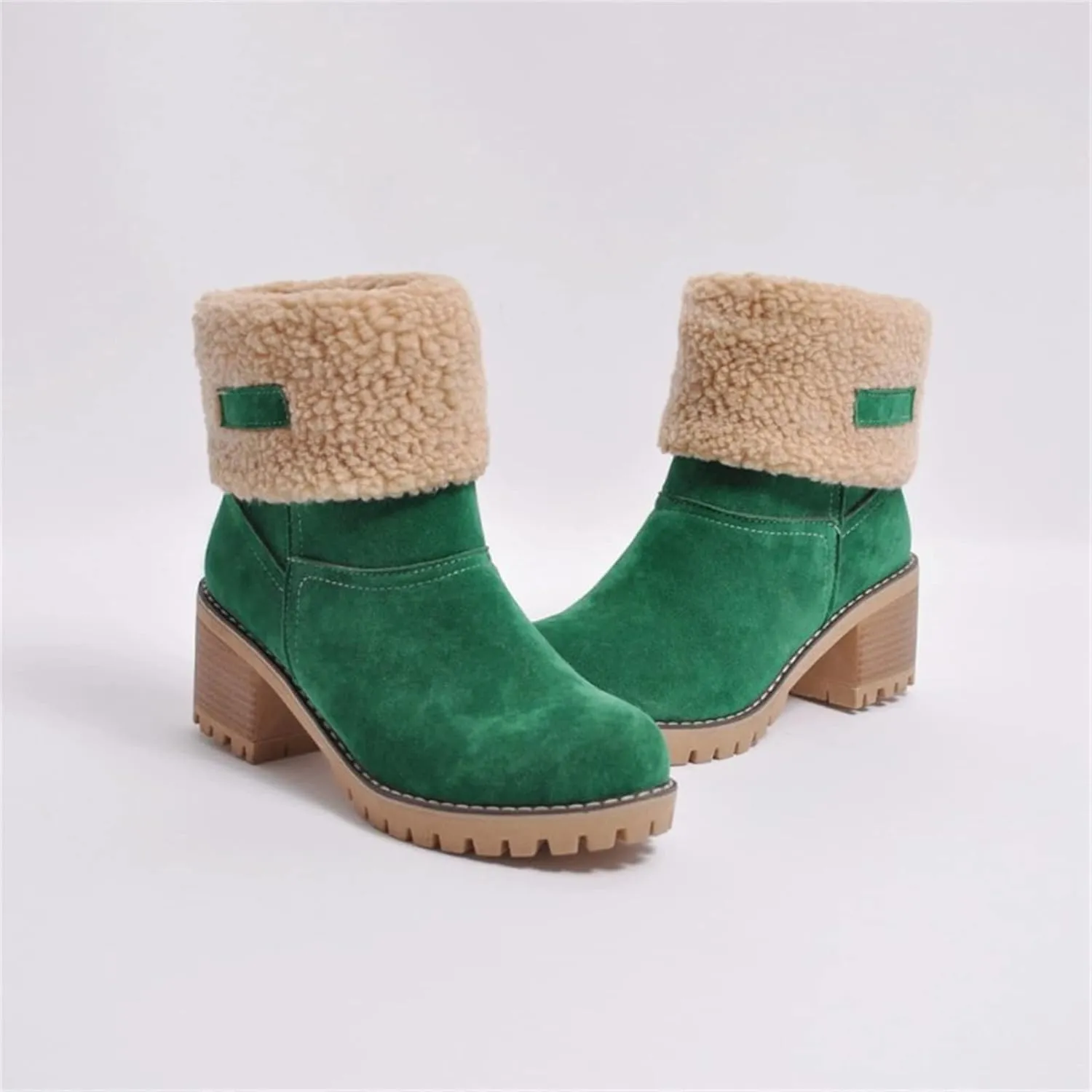 Ladmiple Snow Boots For Women Cute Tall Mid Calf Winter Shoes Fur Lined Warm Slip On Ankle Booties Anti Slip Walking Shoes