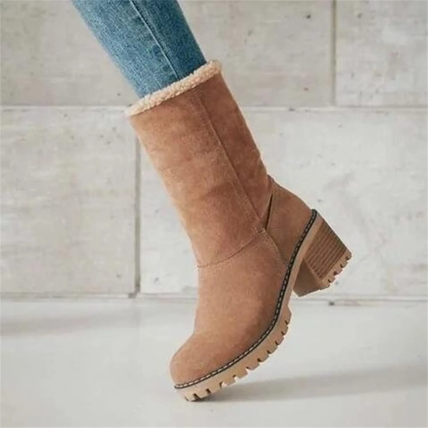 Ladmiple Snow Boots For Women Wide Calf Warm Fur Lined Winter Outdoor Short Ankle Booties Slip On Comfortable Walking Shoes