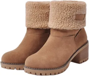 Ladmiple Snow Boots For Women Wide Calf Warm Fur Lined Winter Outdoor Short Ankle Booties Slip On Comfortable Walking Shoes