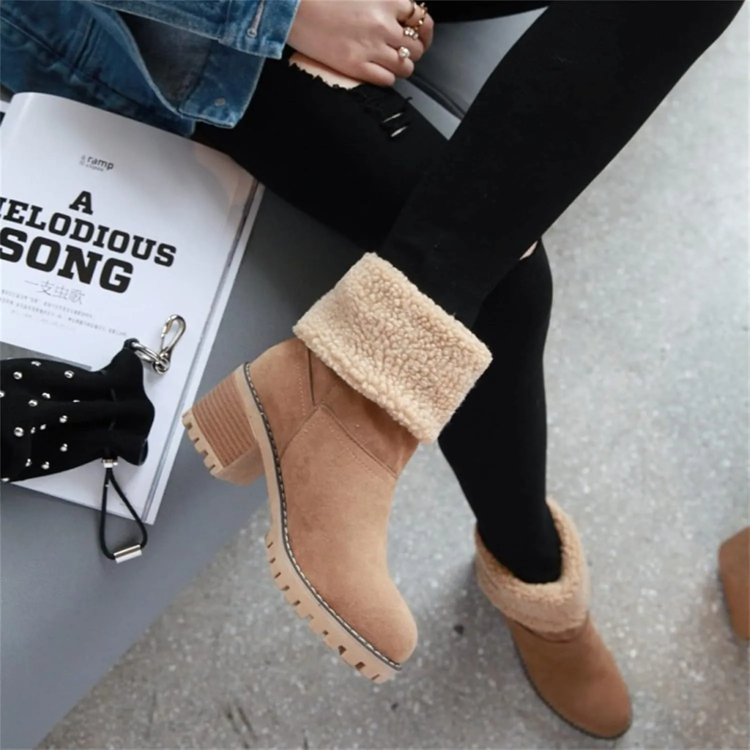 Ladmiple Snow Boots For Women Wide Calf Warm Fur Lined Winter Outdoor Short Ankle Booties Slip On Comfortable Walking Shoes