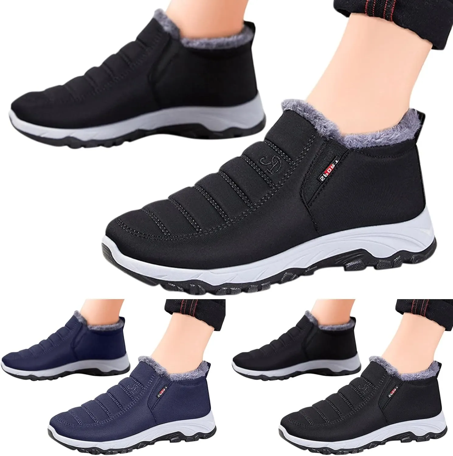 Men's Winter Slip On Snow Boots Warm Faux Fur Lined Cold Shoes Winter Boot Leather Outdoor Thermal Work Ankle