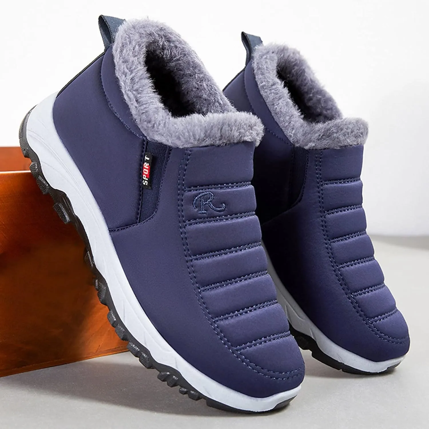 Men's Winter Slip On Snow Boots Warm Faux Fur Lined Cold Shoes Winter Boot Leather Outdoor Thermal Work Ankle