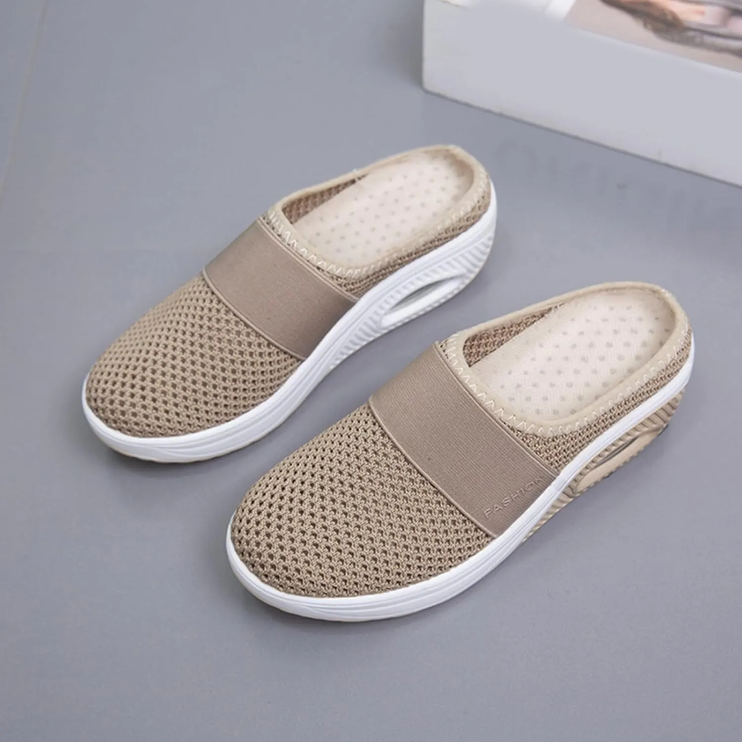 Mules for Women Breathable Mesh Walking Mules Sneakers Open Back Slip On Shoes Diabetic Air-Cushion Slip-On Walking Shoes Orthopedic Diabetic Slippers Closed Toe Slides Beach Sandals