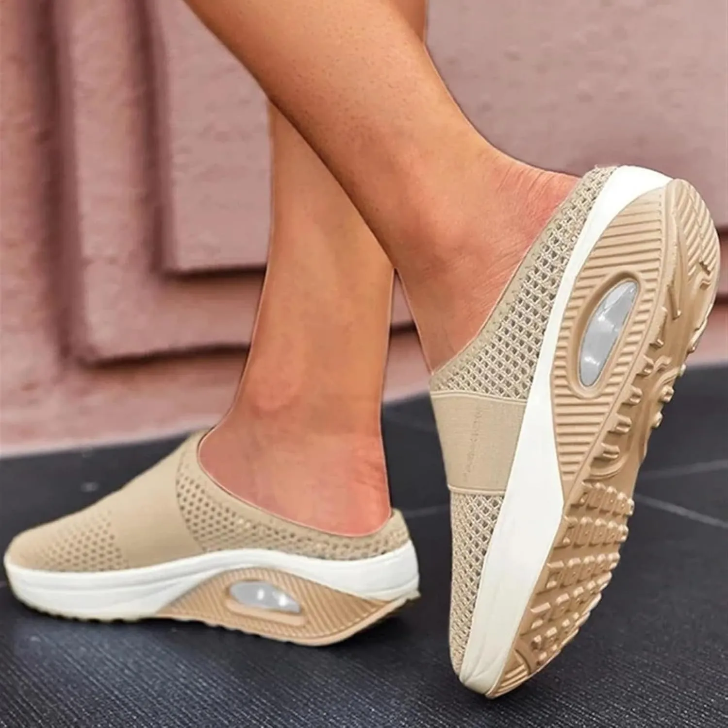 Mules for Women Breathable Mesh Walking Mules Sneakers Open Back Slip On Shoes Diabetic Air-Cushion Slip-On Walking Shoes Orthopedic Diabetic Slippers Closed Toe Slides Beach Sandals