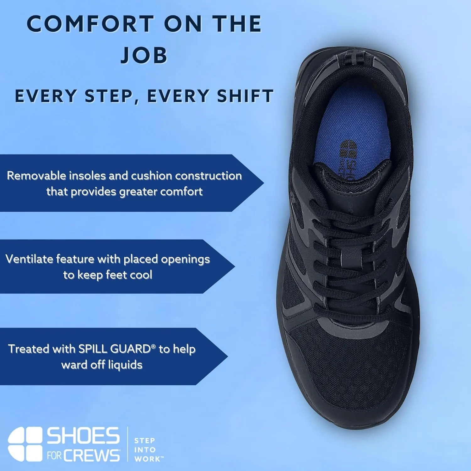 Shoes for Crews Energy II, Women's Slip Resistant Comfortable Sneakers, Size 6 Black