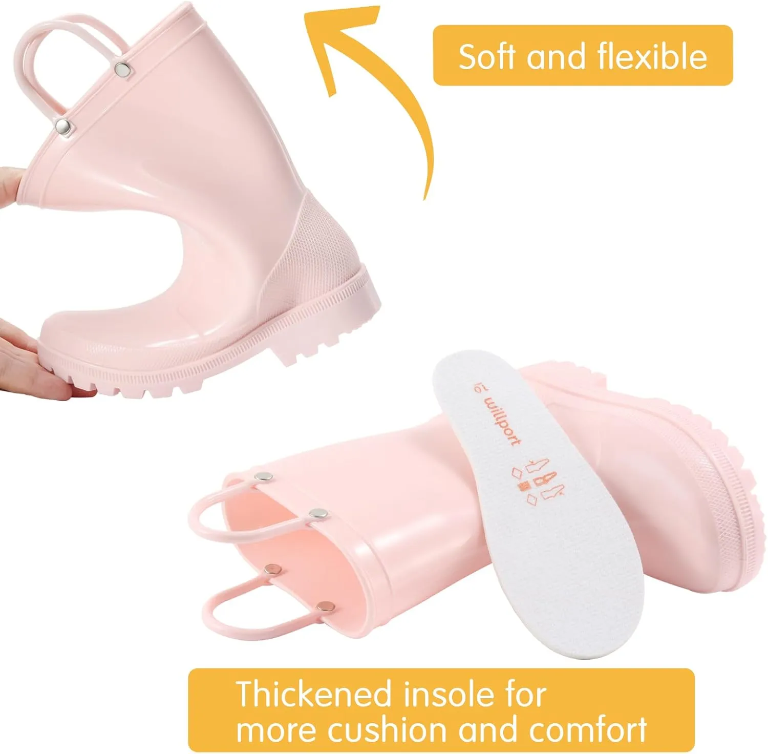 Toddler Rain Boots,Waterproof Kids Rain Boots with Easy-on Handles for Boys and Girls