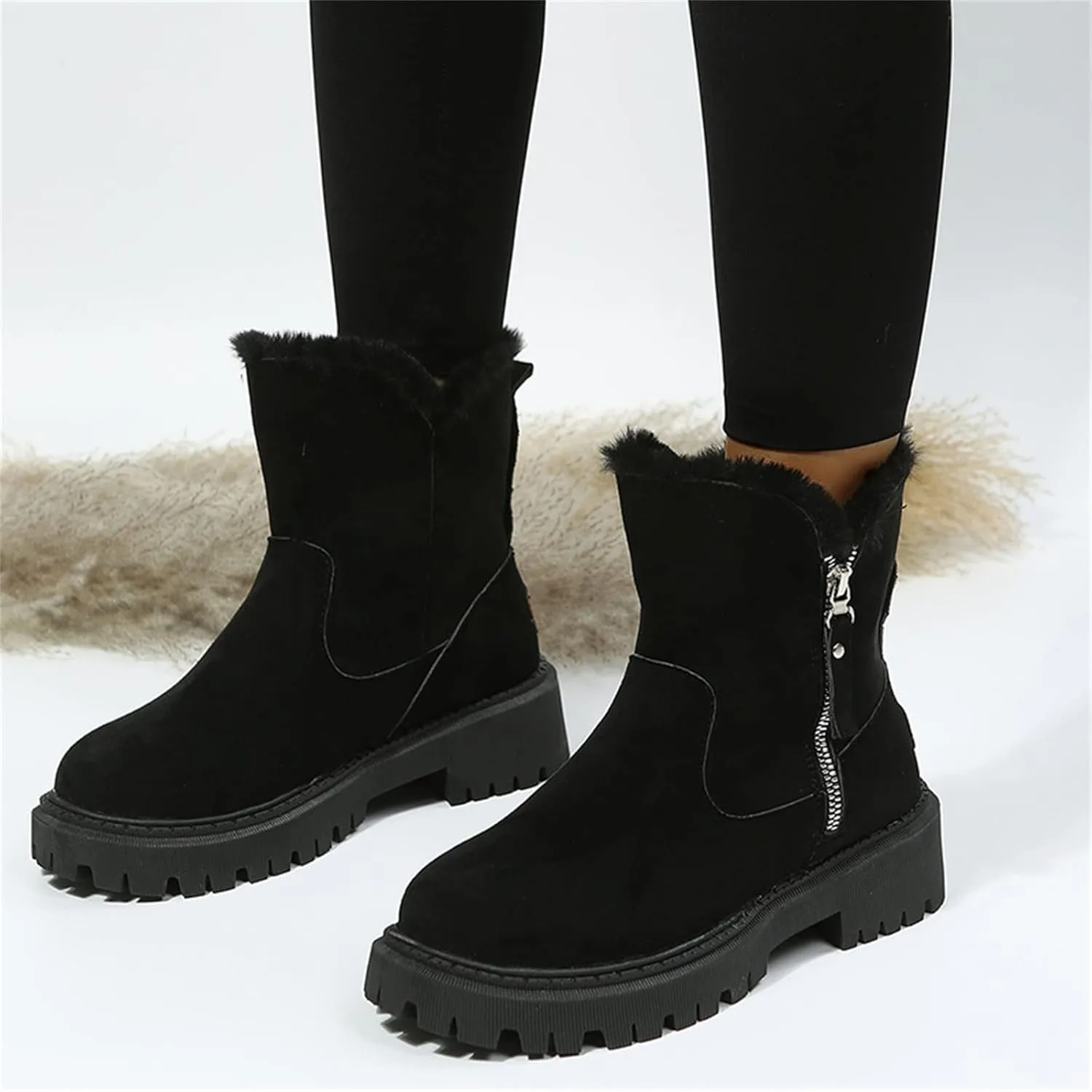Trending Winter Boots For Women 2024 Warm Fur Lined Snow Boots Casual Fashion Fuzzy Loafers Shoes Ankle Booties