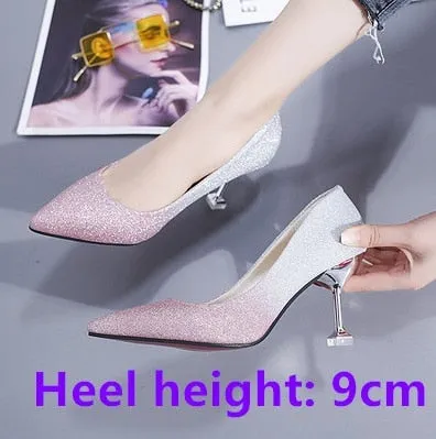 Women Fashion Golden Comfortable on Lady Wedding Party High Heel