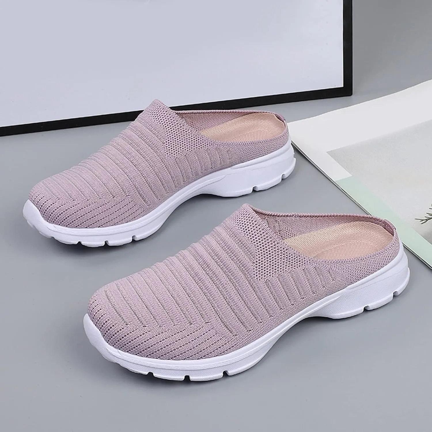 Women's Backless Walking Sneakers Summer Slip-on Slip On Shoes Women Loafers Black Casual Shoes High Top Sneakers Steel Toe Tennis Shoe Trainers Shoe