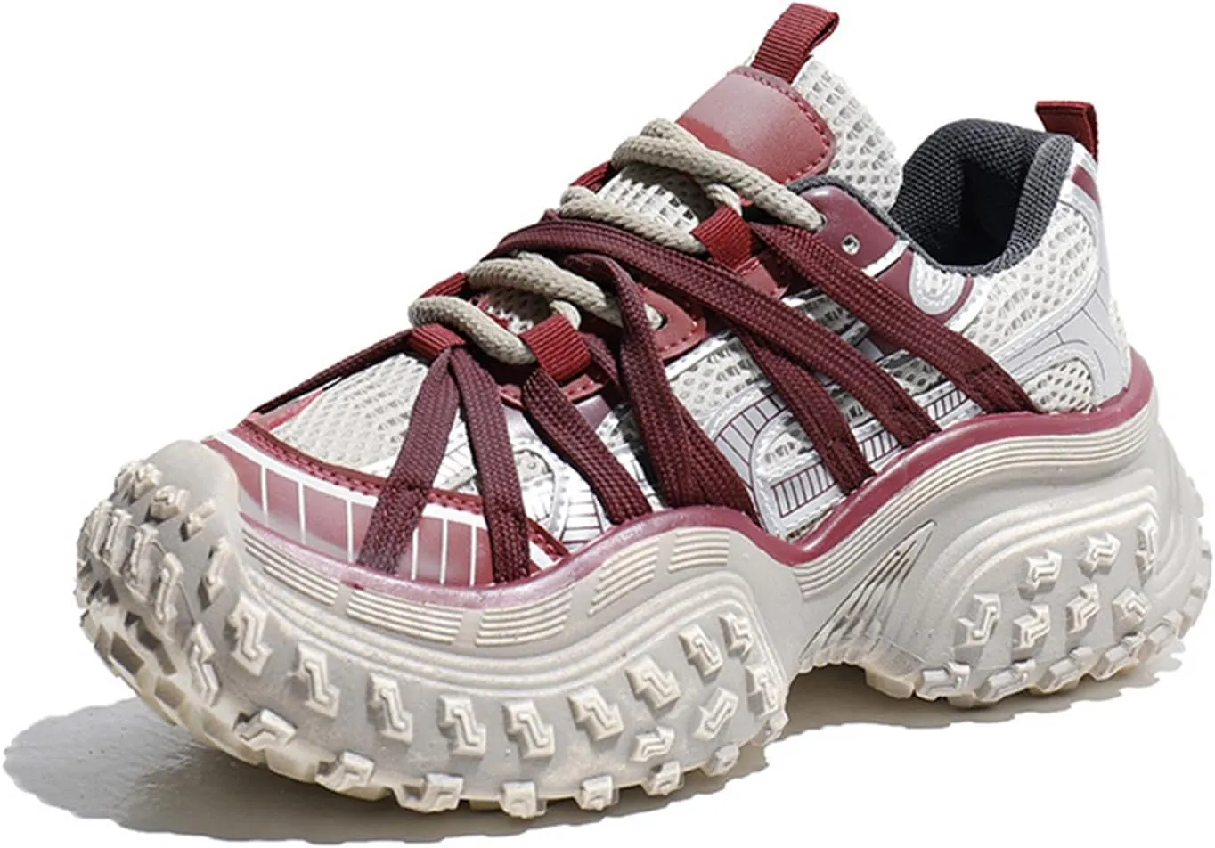Women's Fashion Sneakers - Lightweight Mesh Platform Trainers with Chunky Dad Shoe Design, Breathable for Autumn, Ideal for Students, Casual and Sports Wear,Red-38