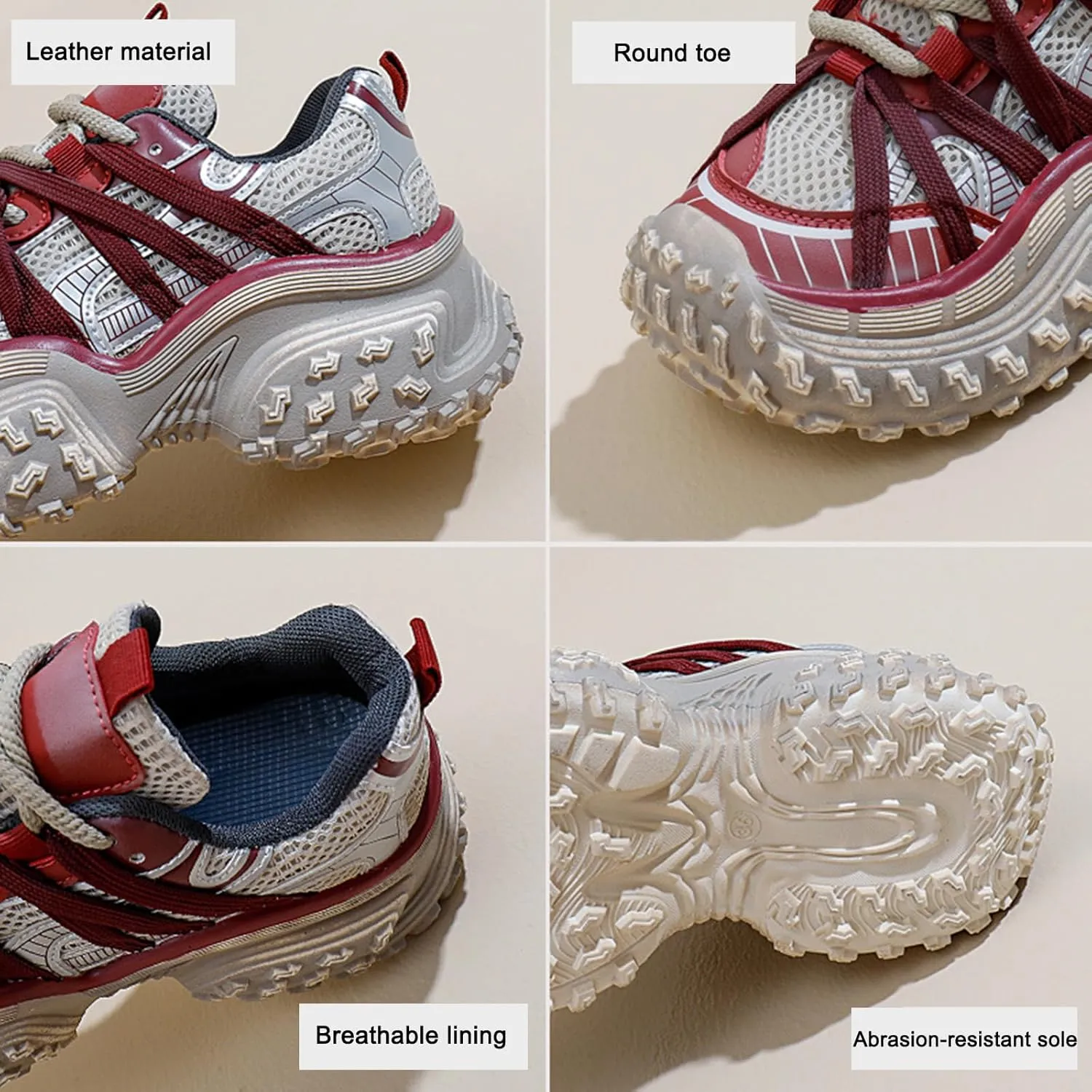 Women's Fashion Sneakers - Lightweight Mesh Platform Trainers with Chunky Dad Shoe Design, Breathable for Autumn, Ideal for Students, Casual and Sports Wear,Red-38