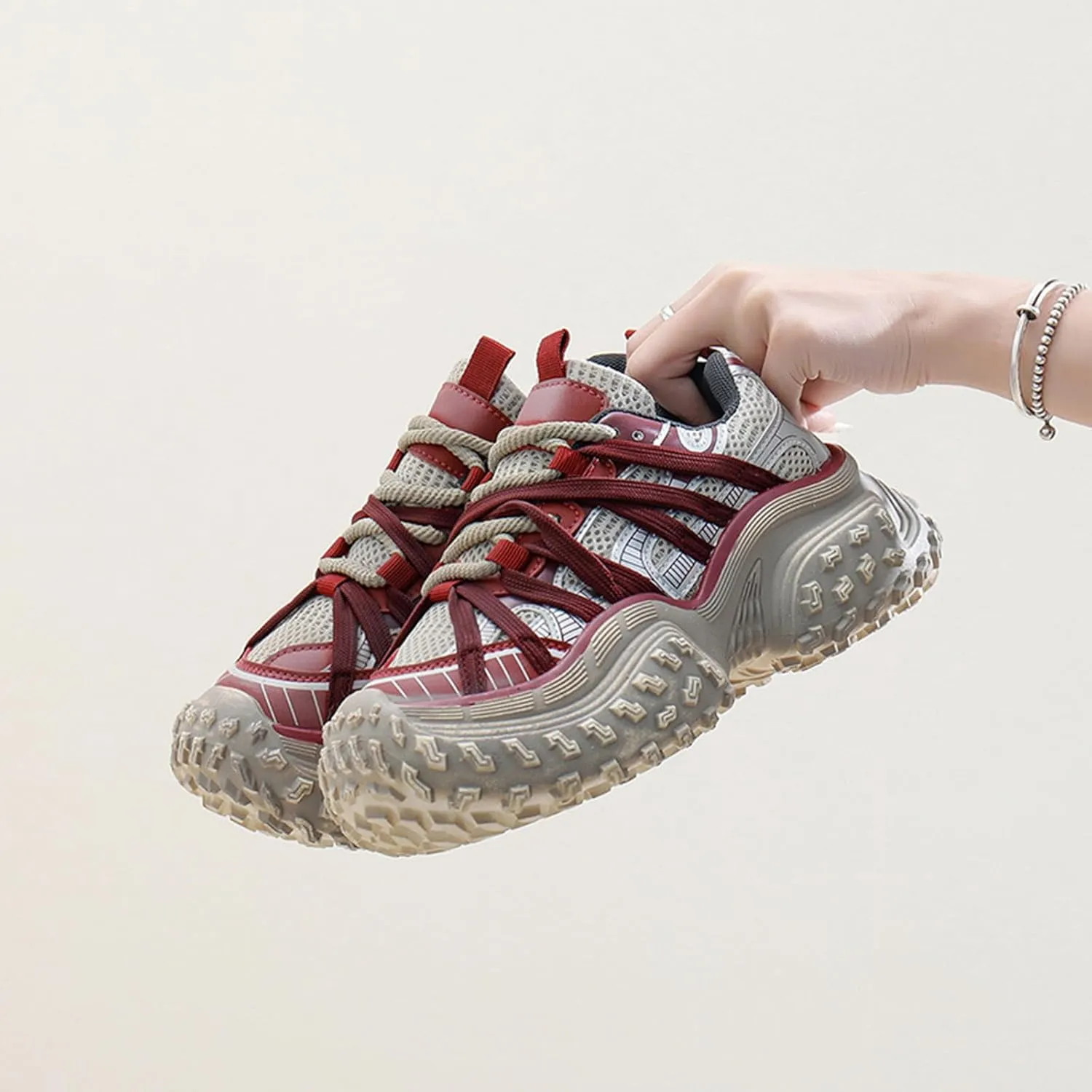 Women's Fashion Sneakers - Lightweight Mesh Platform Trainers with Chunky Dad Shoe Design, Breathable for Autumn, Ideal for Students, Casual and Sports Wear,Red-38