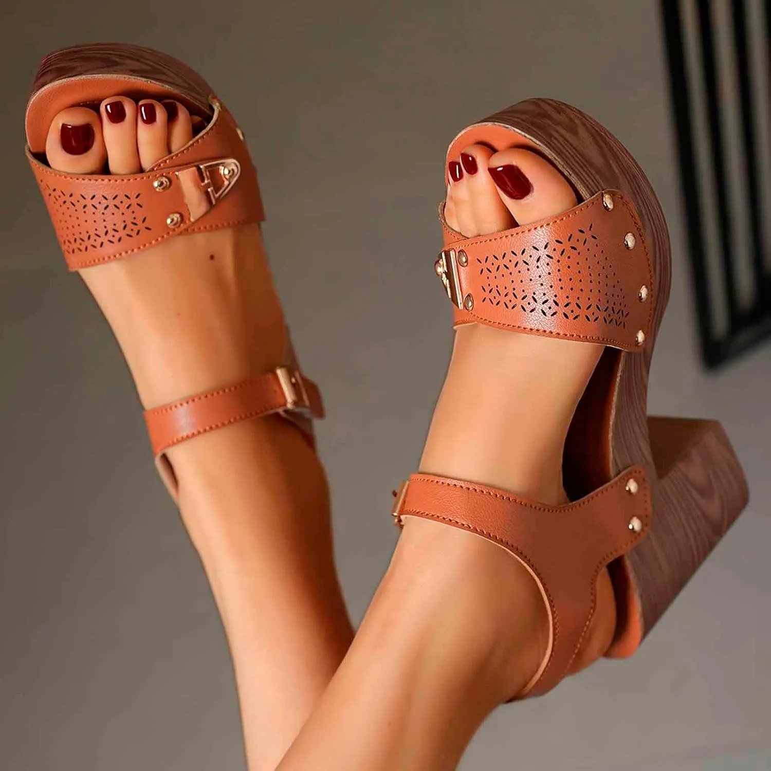Women's Summer High Heel Sandals Comfortable Open Toe Dressy Slip On Shoes for Casual Vacation Work Date Outfits