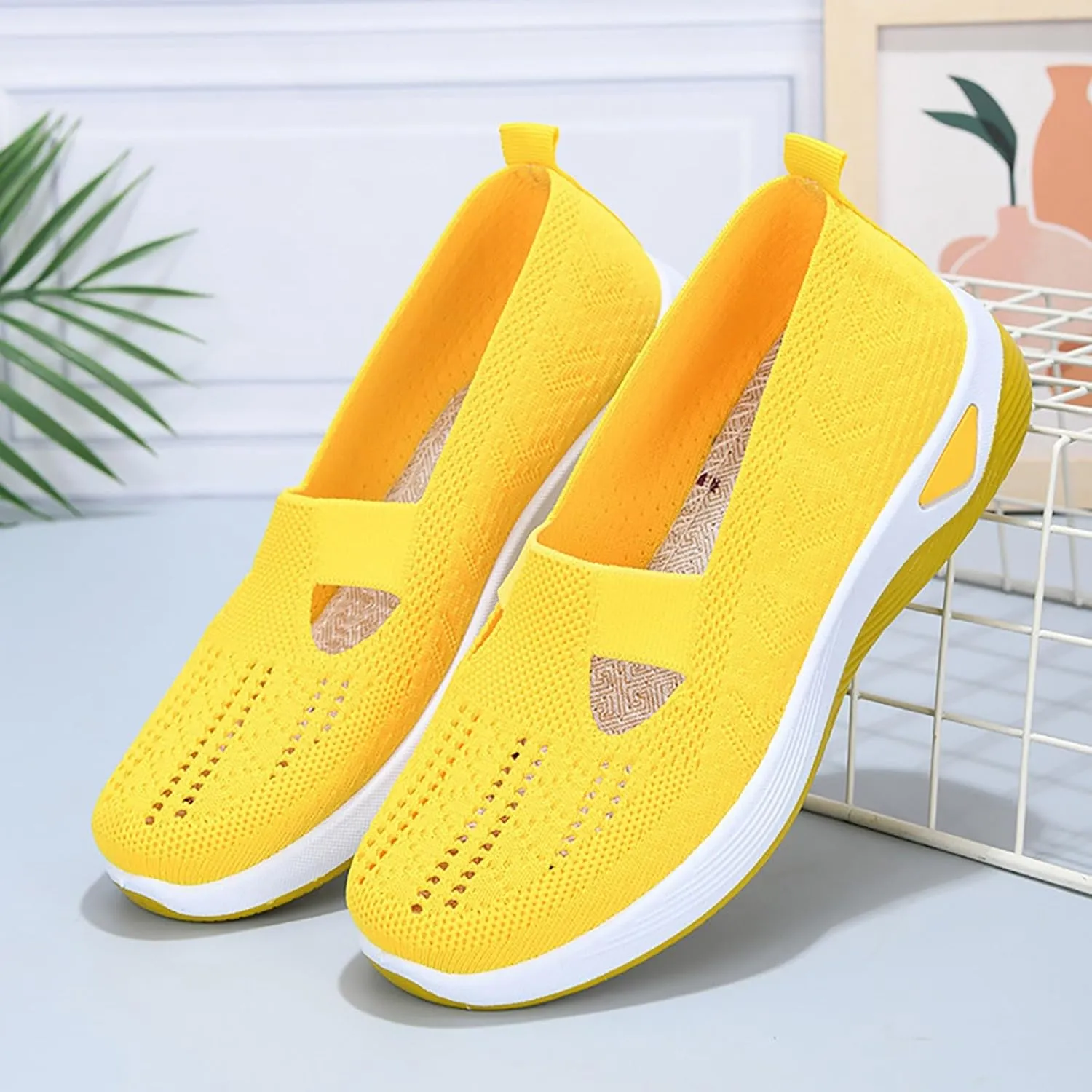 Women's Woven Orthopedic Breathable Soft Sole Tennis Shoes Men Mesh Casual Slip On Shoes Wedge Sneakers Black Tennis Shoe Loafers Casual Slip On