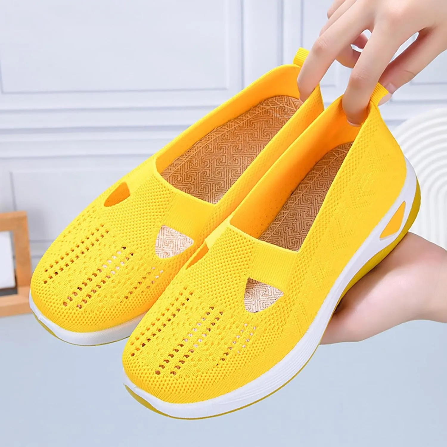 Women's Woven Orthopedic Breathable Soft Sole Tennis Shoes Men Mesh Casual Slip On Shoes Wedge Sneakers Black Tennis Shoe Loafers Casual Slip On