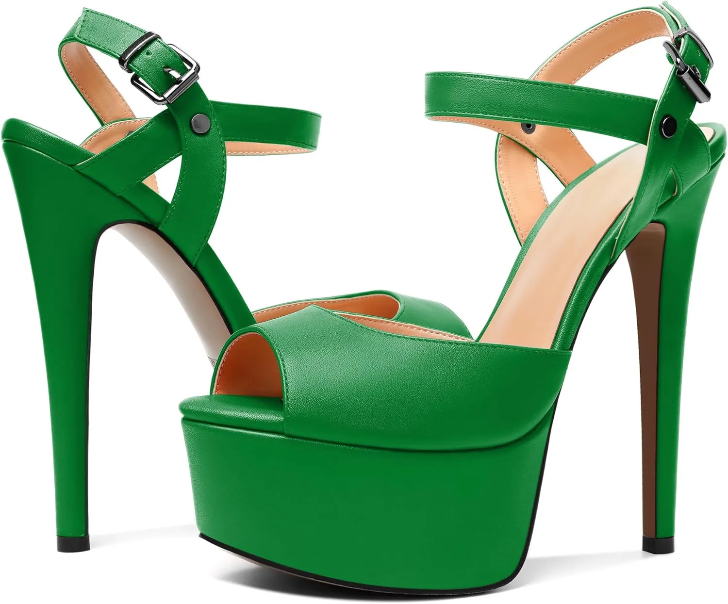 YODEKS Platform Heeled Sandals Peep Toe Stiletto High Heel Ankle Strap 6 Inch Comfortable Fashion Sexy Dress Shoes