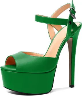 YODEKS Platform Heeled Sandals Peep Toe Stiletto High Heel Ankle Strap 6 Inch Comfortable Fashion Sexy Dress Shoes